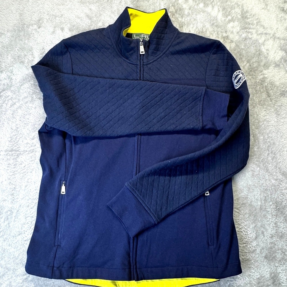 Ralph Lauren L-RL Lauren Active‎ Women's Quilted Navy Zip Jacket Large Yellow